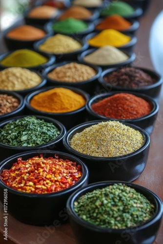 Fototapeta Naklejka Na Ścianę i Meble -  Exploring the vibrant array of spices and seasonings showcasing cultural traditions and intense flavors
