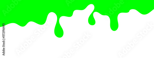 Dripping green goo with splashes and blot effects. Mucus texture blobs. Flat vector illustration isolated on white background. Green slime splashes, Cartoon set of fluid mucus drops