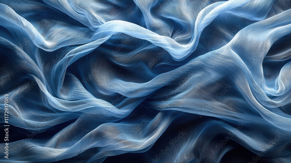 Fototapeta premium Flowing blue fabric creates abstract and serene visual effect