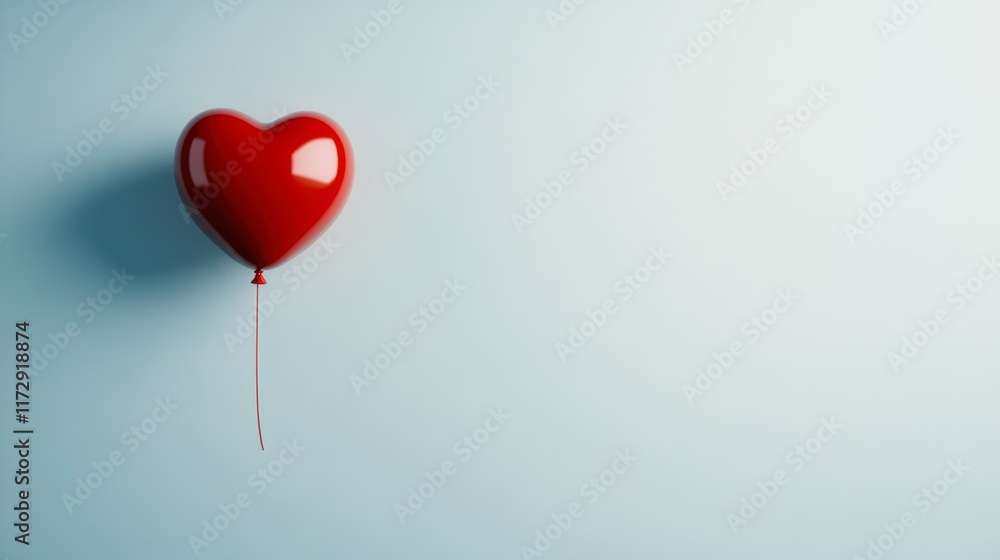 A vibrant red heart-shaped balloon floats against a soft blue background, symbolizing love and affection, This image is ideal for use in romantic content, event promotions, or greeting cards, A vibrant red heart-shaped balloon floats against a soft blue background, symbolizing love and affection, This image is ideal for use in romantic content, event promotions, or greeting cards,