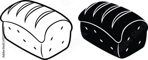 Line Art Loaf Bread White and Black Graphic Designs