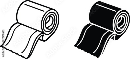 Adhesive Tape Roll Icons Black and White Illustrations