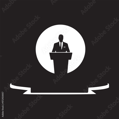 black and white public speaker logo type silhouette design