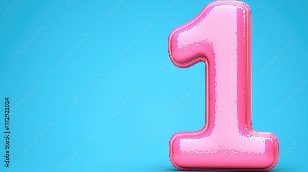 Pink glossy number one on blue background. Pink glossy number one on blue background.