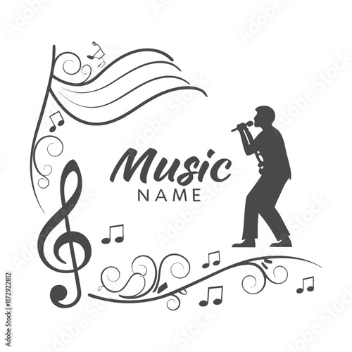 Typography Style Musical Emblem on Studio Music Background With Music Note