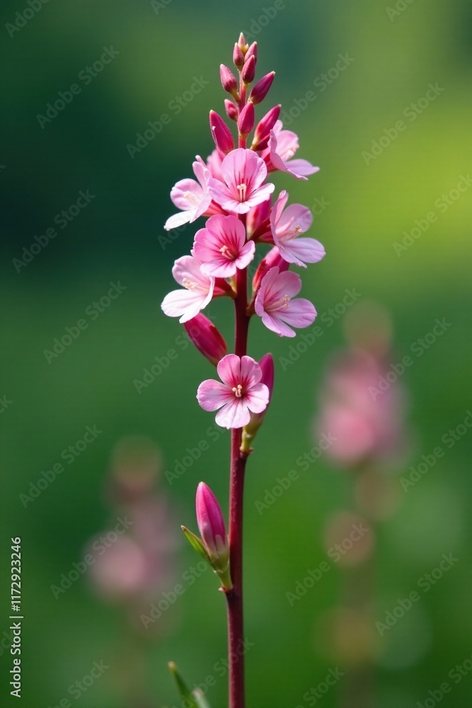Obraz premium delicate pink flowers on a slender alpine willowherb stem, pink, wildflowers