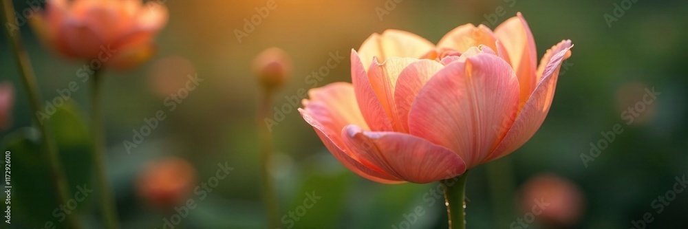 Soft peach petals unfolding under morning dew, bloom, delicate form, flower opening Soft peach petals unfolding under morning dew, bloom, delicate form, flower opening