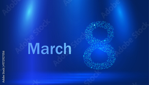 postcard for Women's Day, illustration for March 8, made with dots and lines, polygonal wire mesh against the night sky, dark blue background