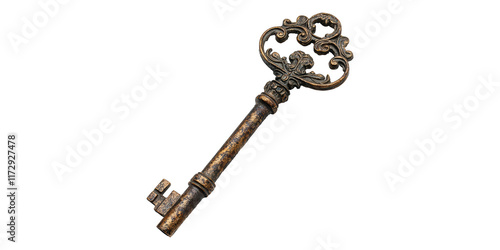 Ornate vintage key isolated on transparent background photo