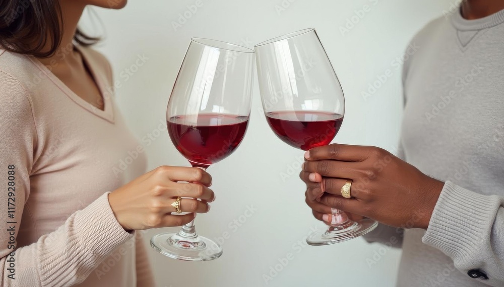 Couple's Romantic Red Wine Toast: Elegant, Intimate Moment Couple's Romantic Red Wine Toast: Elegant, Intimate Moment