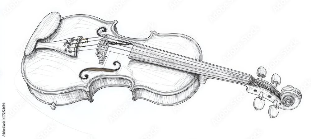 Obraz premium Elegant Drawing Style Line Art Depicting Scroll, Bridge, and Body of Violin Music Instrument