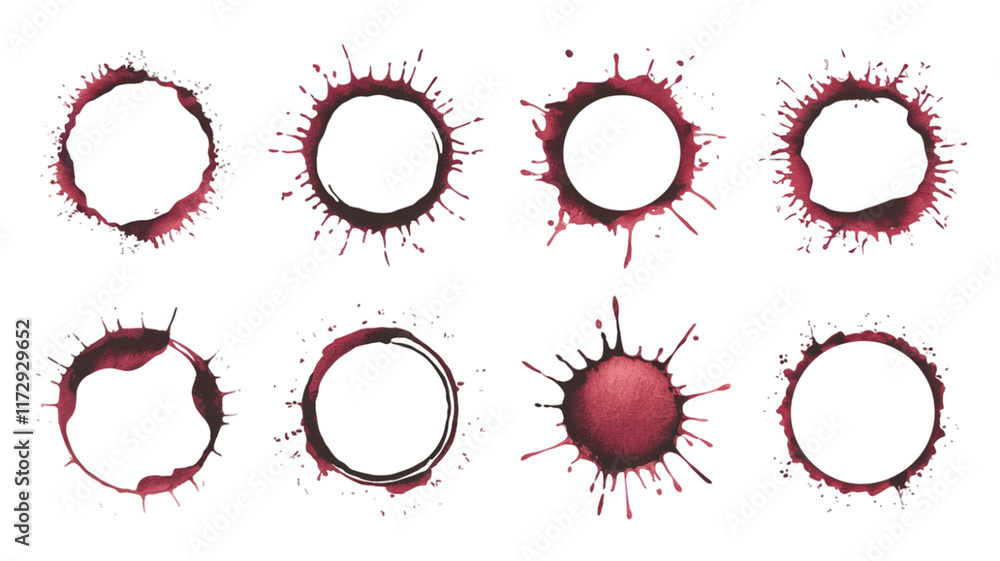 Creative splash patterns in rich red hues showcase various circular shapes against a simple white background during an artistic session