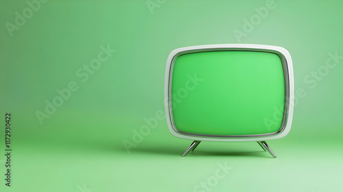 retro tv, solid green screen, isolated on solid white, maya render photo