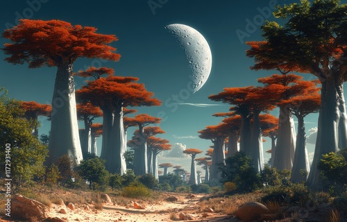 Wallpaper Mural A forest with a large moon in the sky Torontodigital.ca