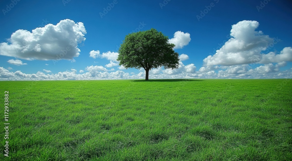 A tree is in the middle of a field with a bright sun shining on it A tree is in the middle of a field with a bright sun shining on it