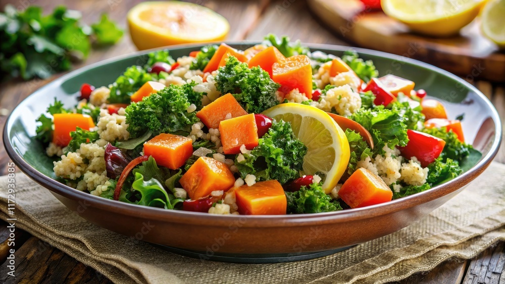 Vibrant Kale Quinoa Salad with Roasted Veggies & Lemon Vinaigrette - Bokeh Photography Vibrant Kale Quinoa Salad with Roasted Veggies & Lemon Vinaigrette - Bokeh Photography
