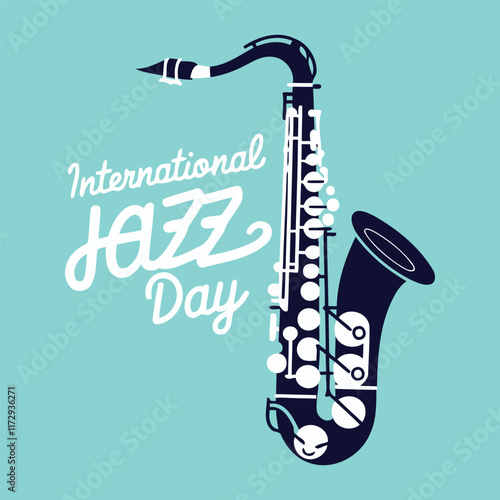 Vibrant International Jazz Day Graphic with Saxophone and Trumpet