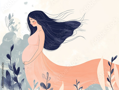 A stunning artwork of an expecting mother showcasing the elegance of maternity with a glowing baby bump and delicate feminine beauty emphasizing the essence of motherhood and nurturing love