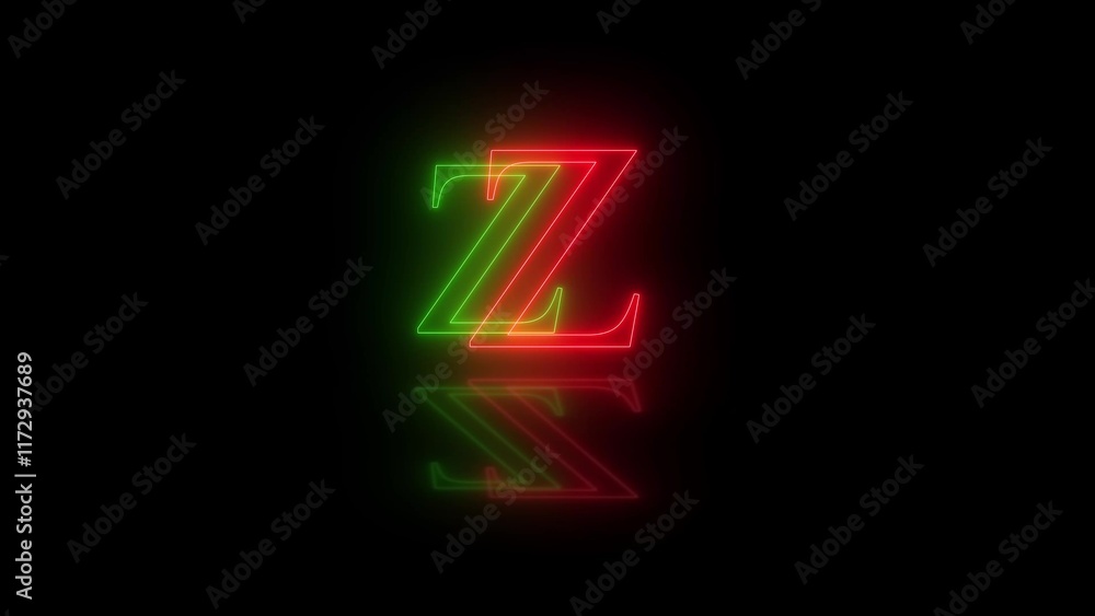 3d Z letter neon red green flicker and flashes in black background 3d Z letter neon red green flicker and flashes in black background