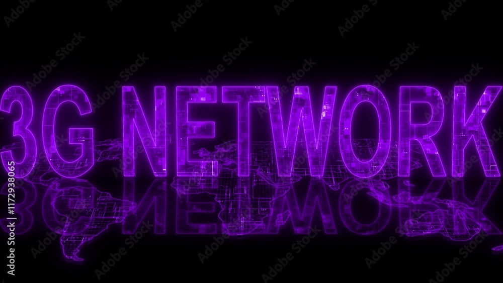 Fototapeta premium 3G network text technology earth map glowing purple