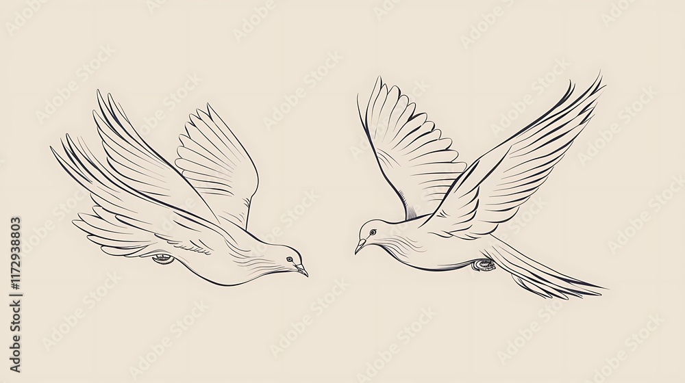 Obraz premium doves flying together outline