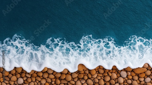 Coastal waves crashing against jagged rocks serene beach nature scene tranquil environment aerial view coastal beauty for nature lovers photo