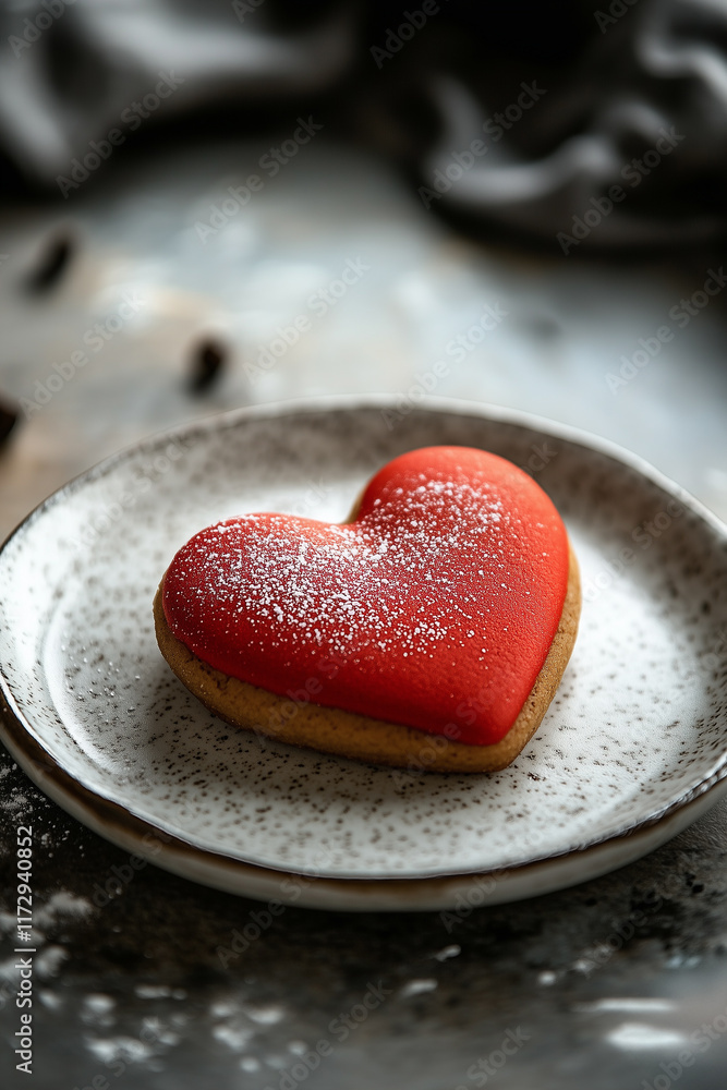 Obraz premium Red Heart Shaped Dessert on Ceramic Plate