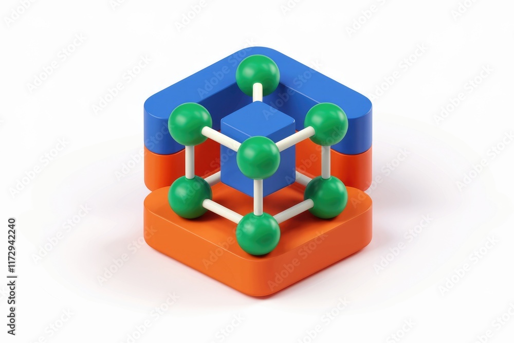 3D model of a cube with interconnected spheres, representing network connectivity or data structure. 3D model of a cube with interconnected spheres, representing network connectivity or data structure.