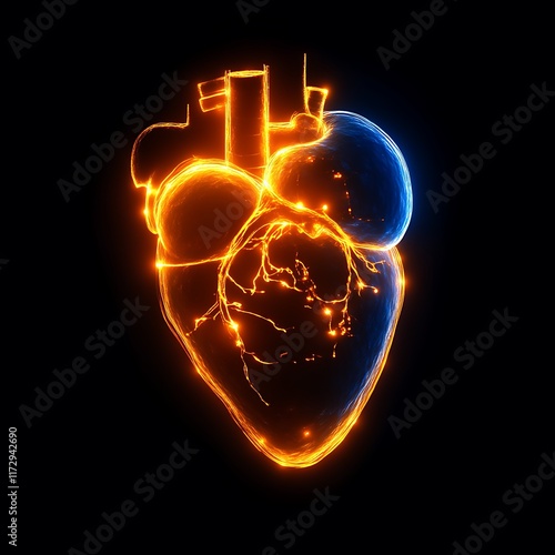 Obraz na płótnie Energetic glowing human heart anatomical rendering w salonie