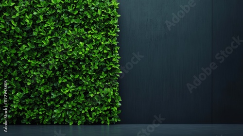 Lush green wall with dark background for modern decor photo