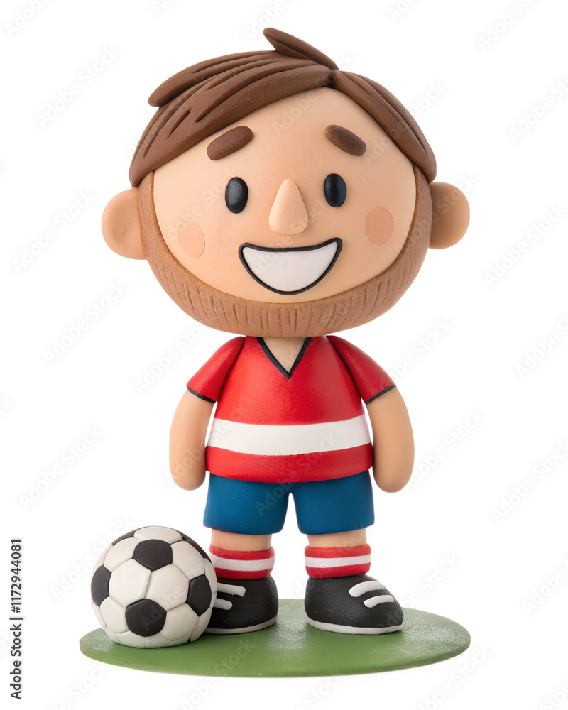 a clay Cute, Professional Football Player (Soccer), happy and smile, isolated on a transparent background a clay Cute, Professional Football Player (Soccer), happy and smile, isolated on a transparent background