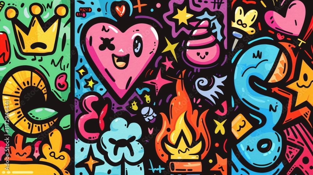 Obraz premium Vibrant Colorful Graffiti Spray Pattern on Bright Street