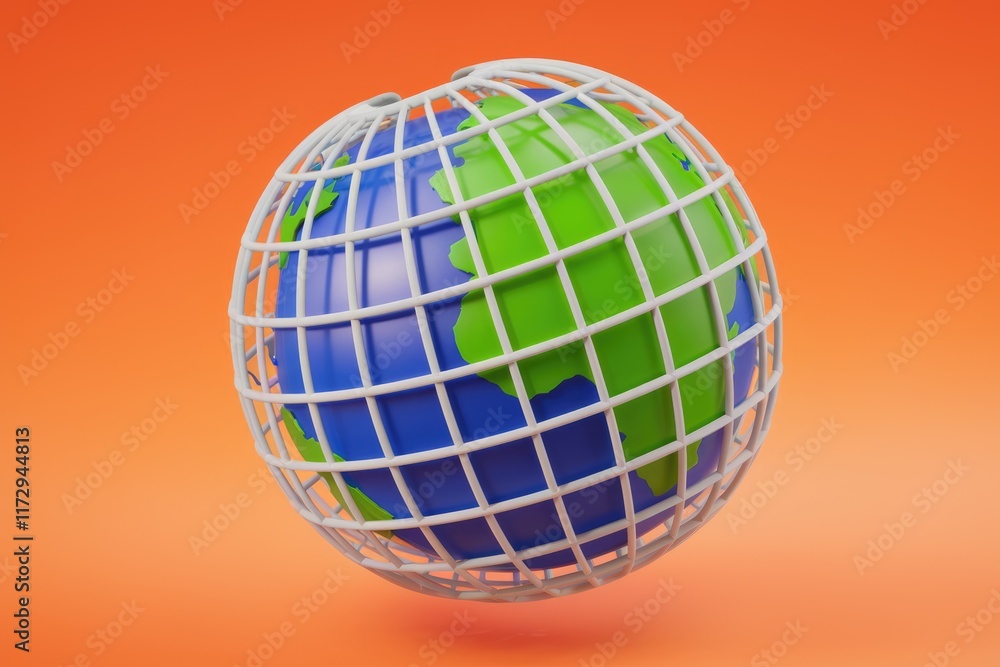 A stylized globe encased in a grid, symbolizing global challenges and interconnectedness. A stylized globe encased in a grid, symbolizing global challenges and interconnectedness.