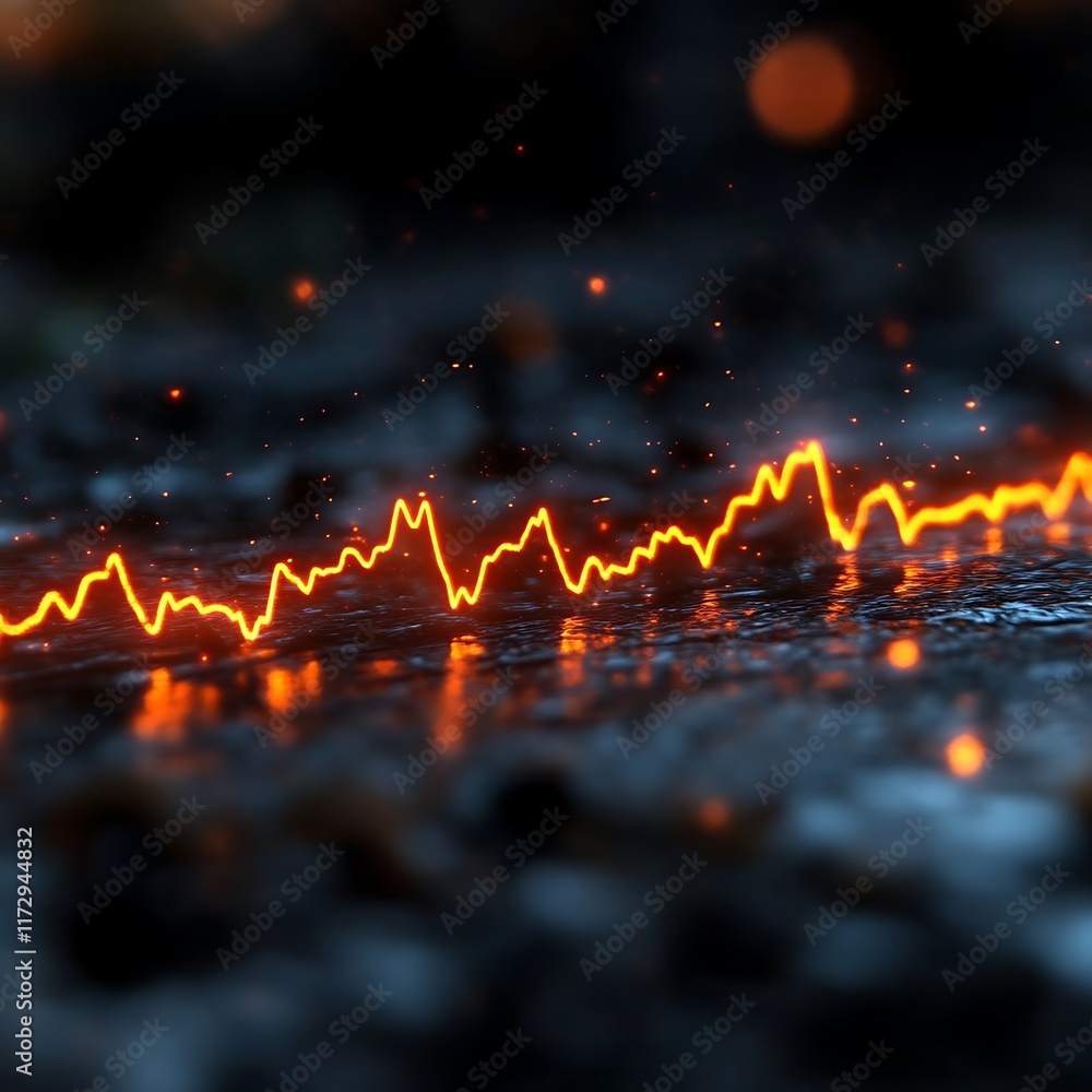 Fiery Abstract Graph Reflecting On Dark Water
