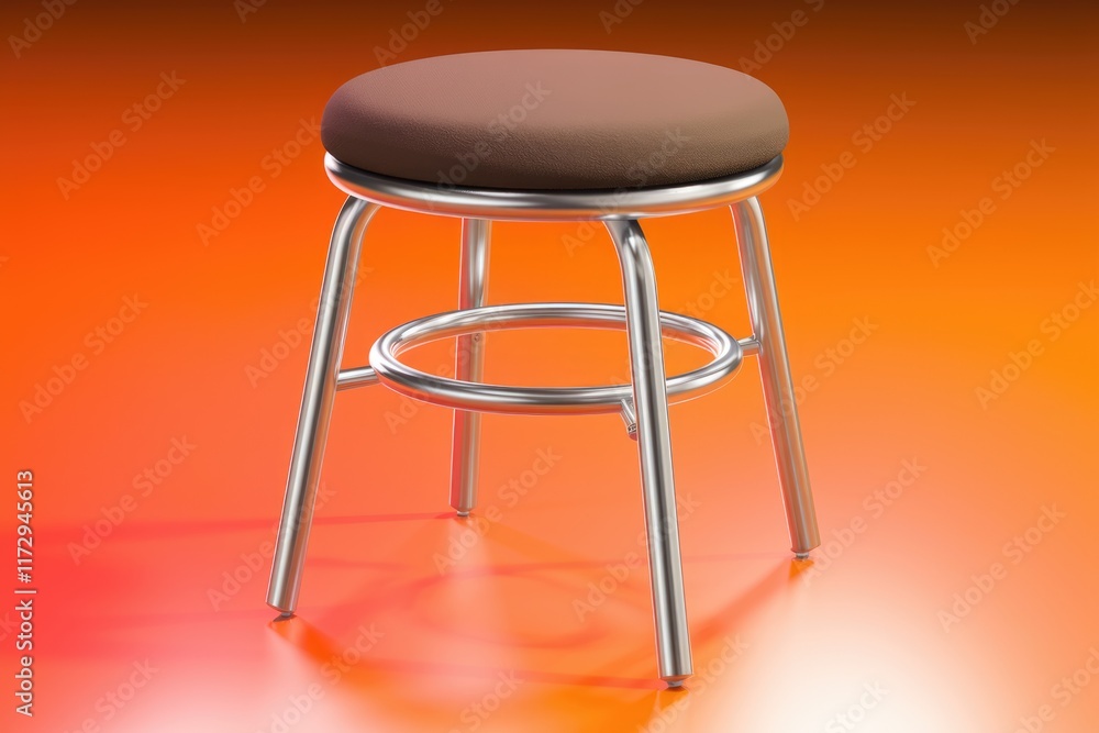 A simple, modern bar stool with a brown cushioned seat and a chrome metal frame. A simple, modern bar stool with a brown cushioned seat and a chrome metal frame.