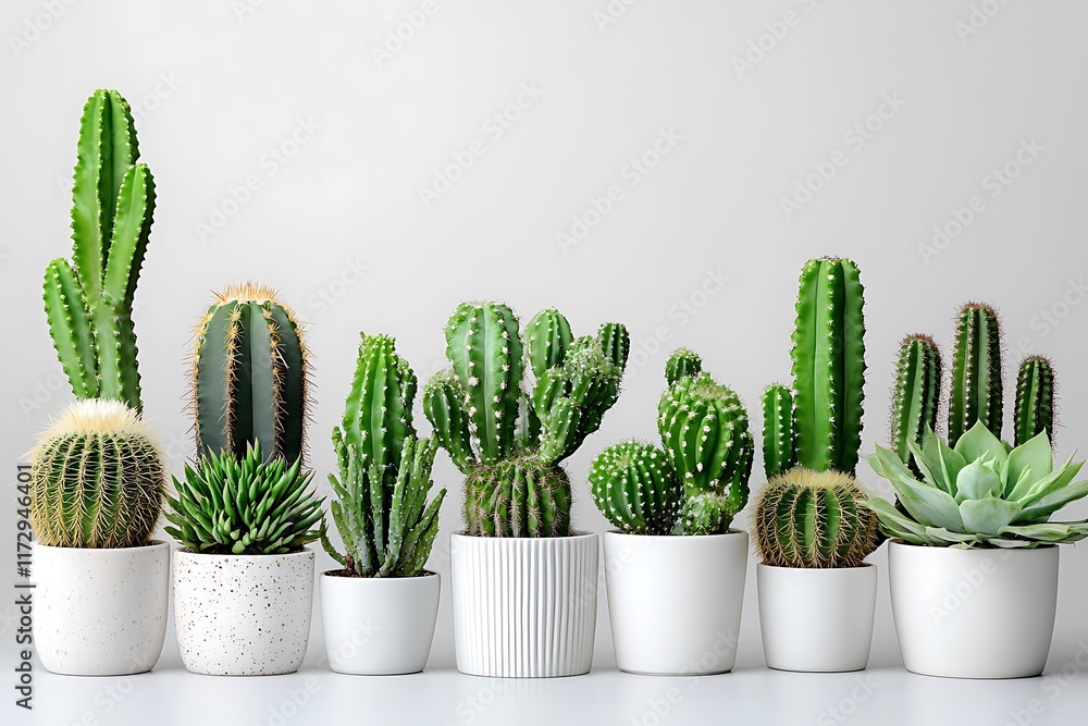 A Collection Of Succulents And Cacti In White Pots A Collection Of Succulents And Cacti In White Pots