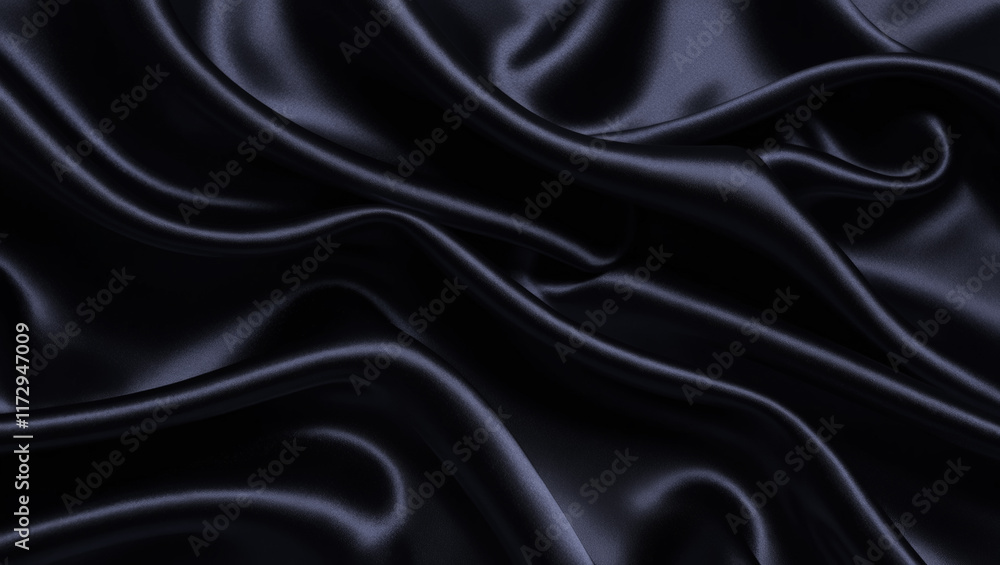 Fototapeta premium Luxurious black satin fabric background with elegant folds and creases for creative designs.