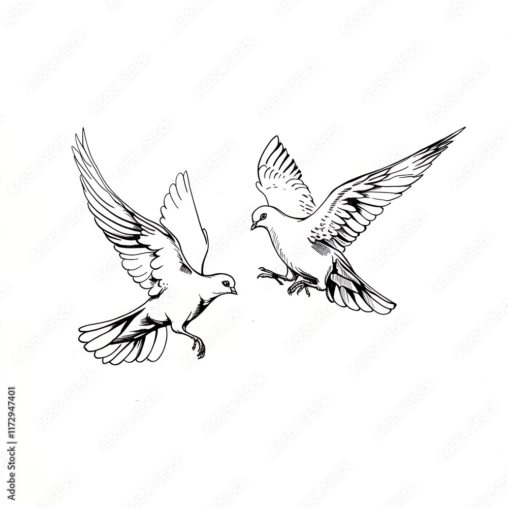 Obraz premium doves holding hands mid-flight sketch