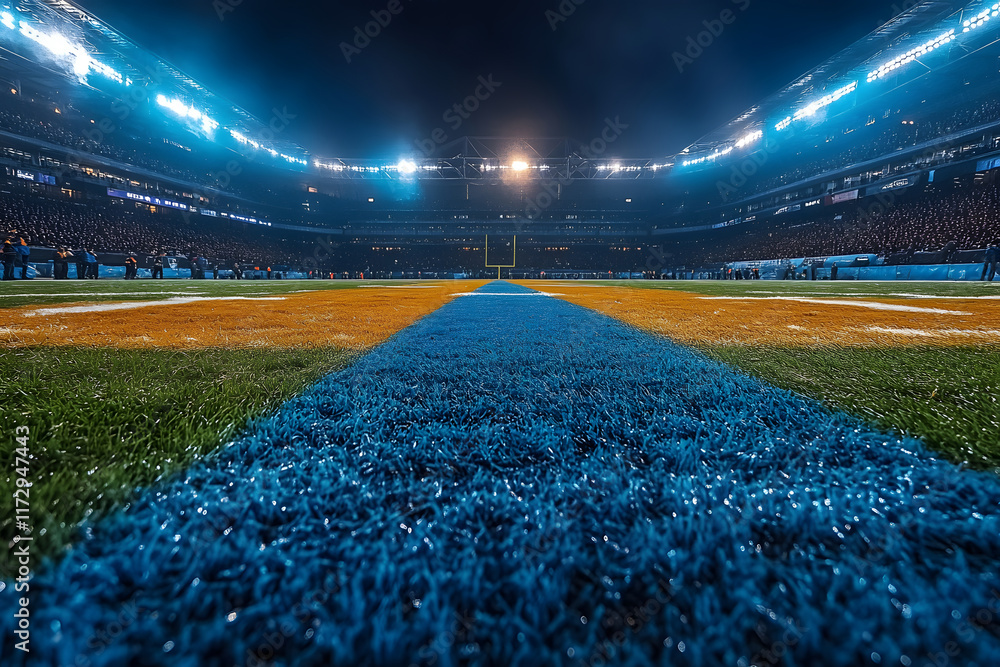Naklejka premium American Football Stadium Field at Night