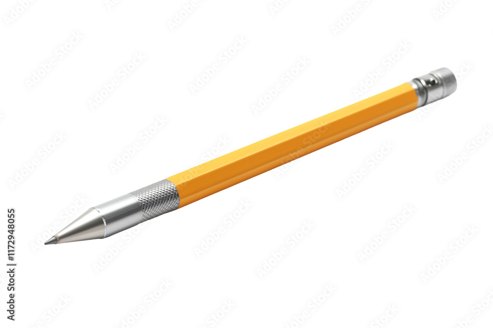 A single mechanical pencil with a metallic grip, isolated on white background, png, transparent. A single mechanical pencil with a metallic grip, isolated on white background, png, transparent.