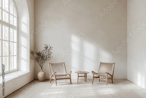 Minimalist Room with Lounge Chairs and Sunlight.
