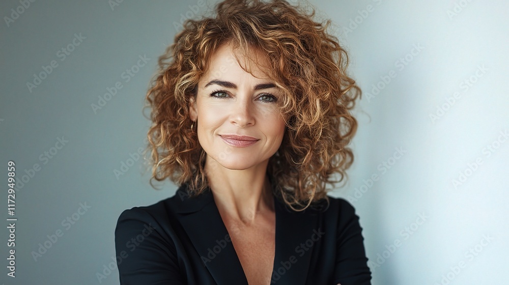 Fototapeta premium Confident Professional Woman with Curly Hair in Business Attire