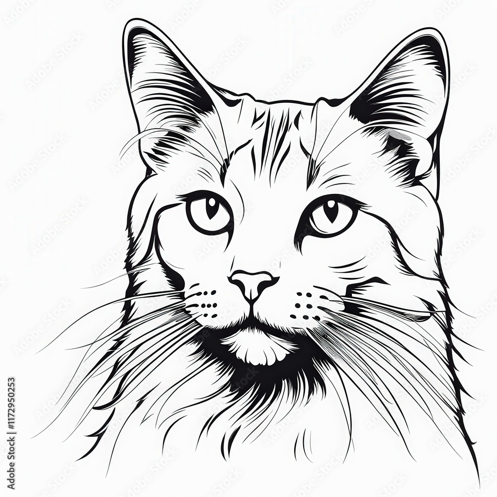Obraz premium Captivating expression of a feline companion with intricate line work showcasing detailed features and majestic whiskers