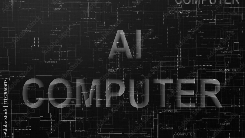 Obraz premium AI computer text technology data line black white