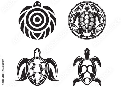 turtle logo silhouette vector illustration, swimming turtle logo design, Set of turtle and tortoise silhouette, Turtle animal silhouette vector, Vector of turtle design on white background. photo