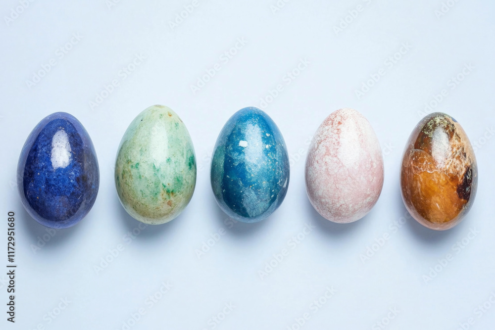 Vibrant Collection of Decorative Easter Eggs Displayed on a Clean Surface in Springtime Vibrant Collection of Decorative Easter Eggs Displayed on a Clean Surface in Springtime
