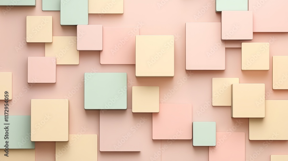 Obraz premium Abstract composition of pastel squares on a soft background, creating a modern aesthetic.