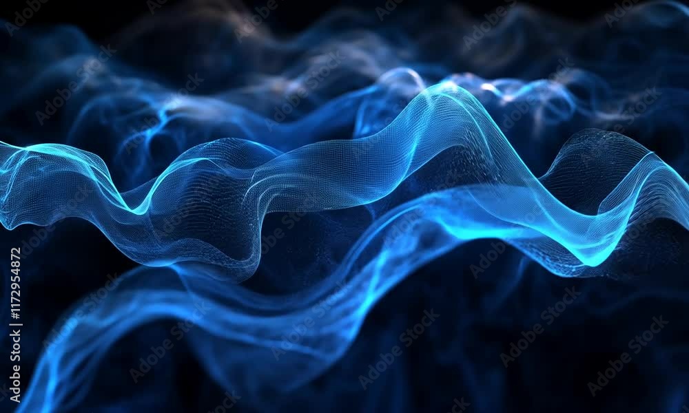Abstract Blue Particle Waves: A Digital Rendering of Flowing Energy