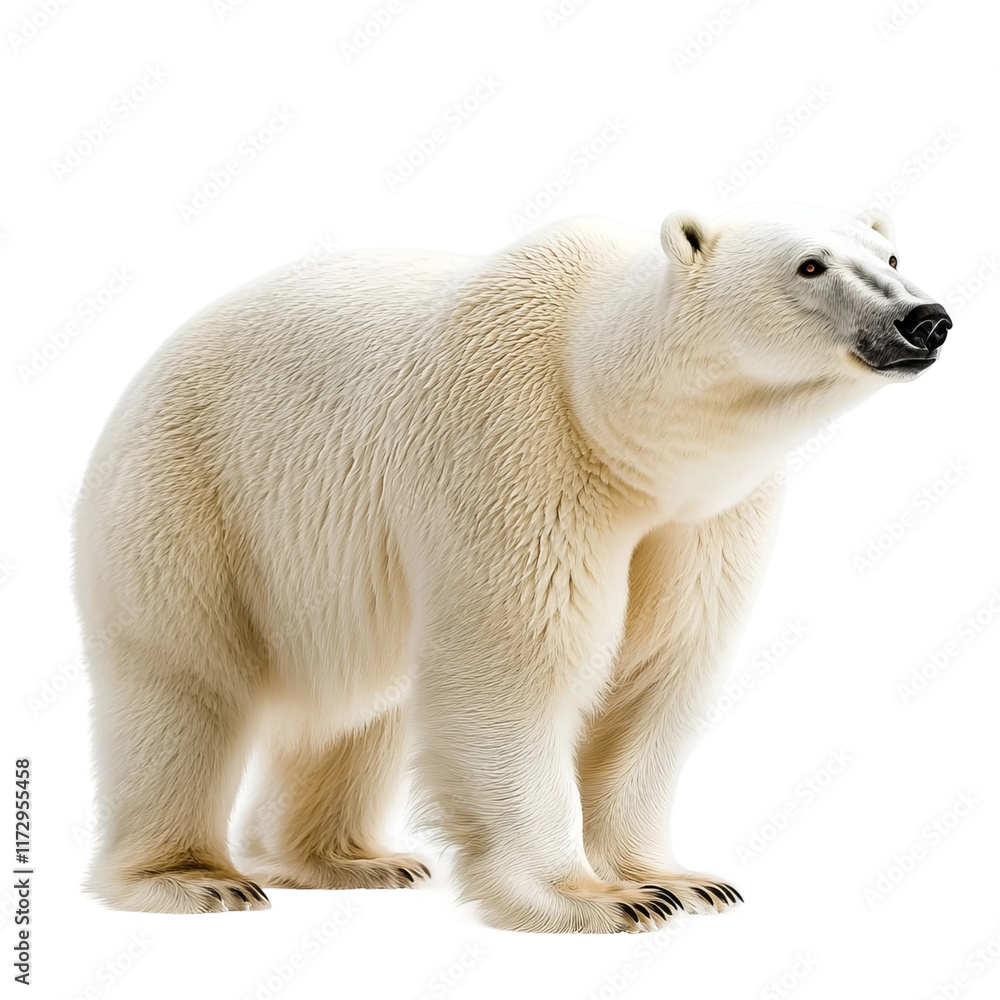 Fototapeta premium Polar bear right view A full body shot isolated on a white bakcground