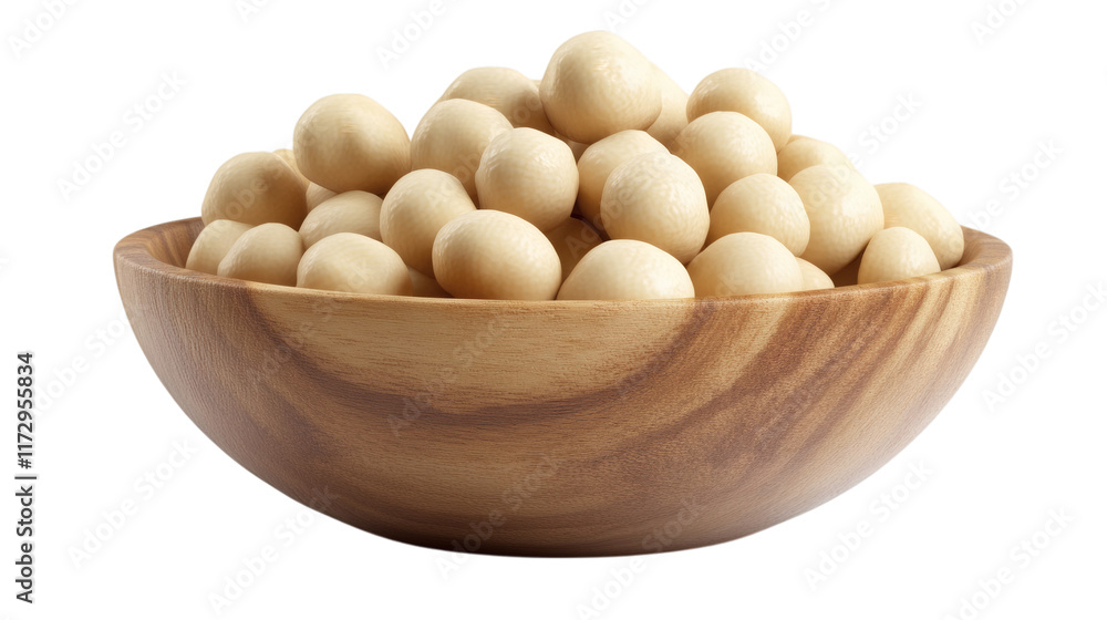 macadamia nuts in a wooden bowl isolated on white transparent background macadamia nuts in a wooden bowl isolated on white transparent background